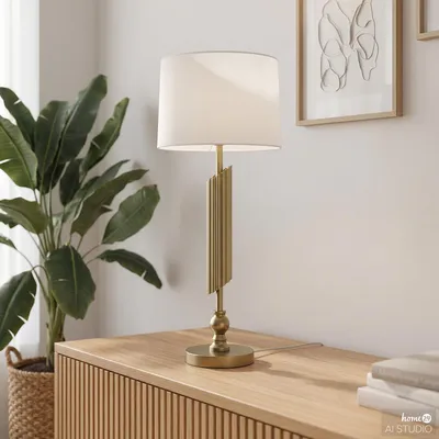 Produktbild von home24 Tischleuchte - Leinen / Eisen - Weiß / Gold
