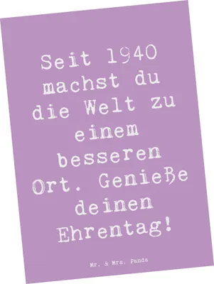 Produktbild von Mr. & Mrs. Panda Postkarte Spruch 1940 Geburtstag - Lavendeltraum - Geschenk, Ansichtskarte, Postkarten, Glückwunsch, Handgemachte Geschenke, Anerkennung, Erinnerungen