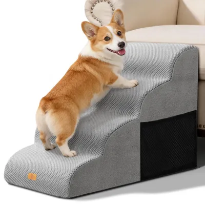 Productafbeelding van Hondentrap 4 Treden - Huisdierladder voor Honden/Katten - Antislip - Waterdicht - Grijs