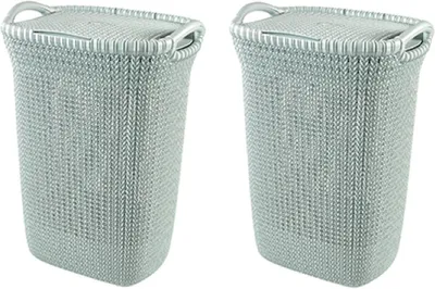 Produktbild von Curver Knit Wäschebox mit Deckel – 2er-Set, 57 L, blau