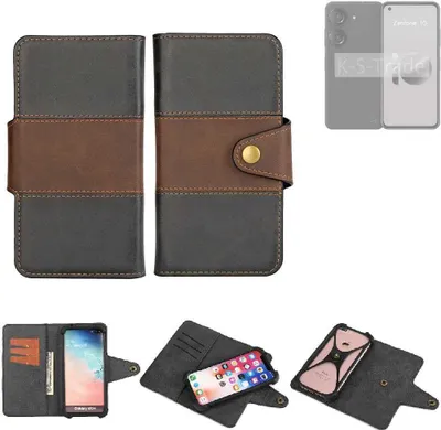 Produktbild von K-S-Trade Handyhülle Schutzhülle Hülle Bookstyle Wallet-Case kompatibel mit Asus Zenfone 10 Bumper Rundumschutz schwarz-braun 1x