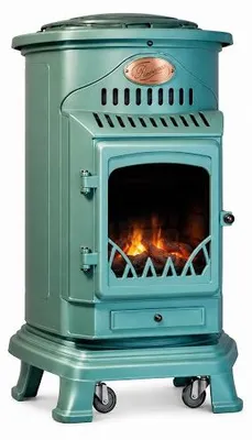 Image de Poêle à gaz Fonte véritable 3.4KW VERT Chauffage à gaz Effet feu de bois Provence Sahara