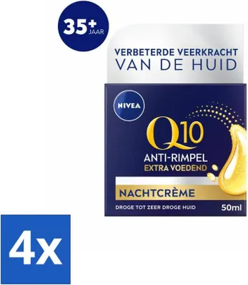 Produktbild von NIVEA - Nachtcreme - Q10 Extra Pflegend - Für trockene Haut - Anti-Falten - Mit Kreatin - 50 ml - Vorteilspack - 4 Stücke
