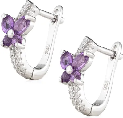 Produktbild von Silber 925 Damen Ohrringe Schmetterling Solitär echte Amethyst 6,6mm Rhodiniert
