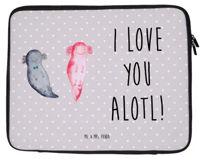 Produktbild von Mr. & Mrs. Panda Laptop Hülle Axolotl Liebe 27 x 36 cm - Grau Pastell - Geschenk, Tasche, Laptoptasche, Valentinstag, Jahrestag, Laptophülle, Hochzeitstag, für Freundin