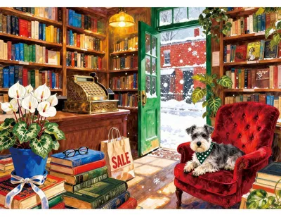 Produktbild von Puzzle 500 Teile Erwachsene Buchladen im Schnee 49x35cm ab 14 Jahren