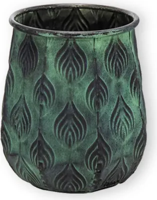 Produktbild von Pflanztopf Pflanzgefäß Zinktopf Cauldron Green 19cm Rund Blumentopf Metall Übertopf