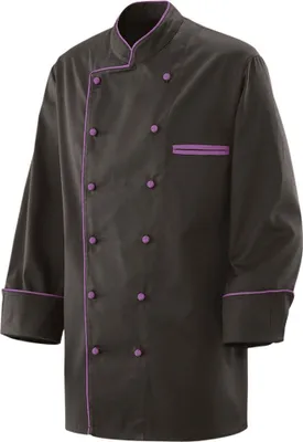 Produktbild von Kochjacke langarm, Fb. schwarz, Paspel purple, Gr. L : 65% Polyester 35%Baumwolle 220 g/m² : L : purple