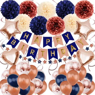 Produktbild von ZERODECO Geburtstagsdeko Mädchen Rosegold Marineblau Partyset 48-teilig