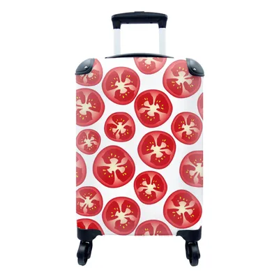 Produktbild von MuchoWow® Koffer Handgepäck Trolley Rollkoffer Kleine Reisekoffer mit 4 Rollen - Tomate - Muster - Obst - Gemüse - Cabin Size < 55x40x23 cm & 55x40x20 cm - Fotokoffer - Kabinenkoffer - Boardgepäck - Reise-Box - Reisekoffer - Reisegepäck - Koffer mit Bild - Trolley für Kinder