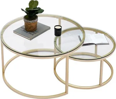 Immagine prodotto di Tavolino da salotto 2 in 1 in vetro temperato, color oro