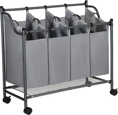 Produktbild von SONGMICS Wäschekorb, mit 4 abnehmbaren Stofftaschen, Rollen, 4 x 35 L, grau