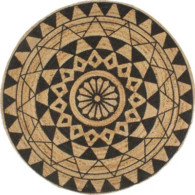 Produktbild von Teppich Handgefertigt Jute mit Schwarzem Aufdruck 90 cm , Designerteppiche Design 2024