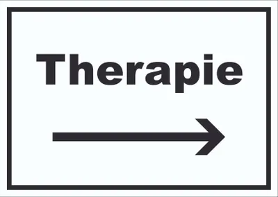 Produktbild von Therapie Schild mit Text und Richtungspfeil rechts Raum Behandlung waagerecht A1 (594x841mm)