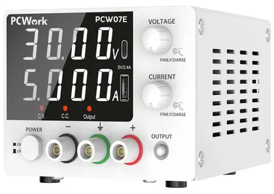 Produktbild von PCWork PCW07E Labornetzteil, regelbar, USB-A, USB-C, 4-Stellen-LED-Anzeige, 150W, 0-5A DC, 0-30V DC