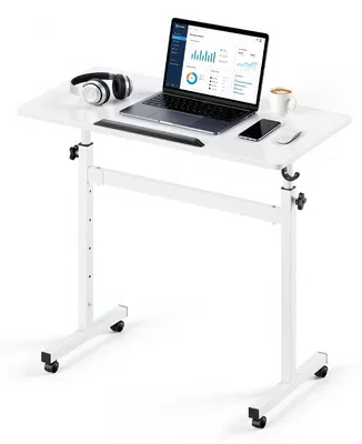 Obrázek produktu pro Výškově nastavitelný psací stůl – Mobilní stojací/sedací počítačový stůl – Pracovní deska o rozměrech 81 x 41 cm – Nosnost 25 kg – Otáčení o 360° – S kolečky a háčky – Vhodný pro domácí kancelář