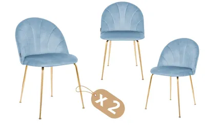 Produktbild von Esszimmerstuhl 2er Set Samt Hellblau | Polsterstuhl mit Goldbeinen | Moderner Küchenstuhl Samtstuhl mit Steppung | Velvet Wohnzimmerstuhl