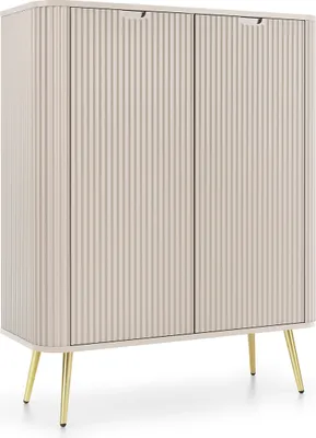 Produktbild von Masseno Kommode ZENZERO 103 cm Highboard mit 2 Türen für Wohnzimmer Schlafzimmer Modern 103x39x129 cm Kaschmir / Kaschmir