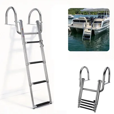 Productafbeelding van Bootladder roestvrij staal 4 treden, inklapbare badladder