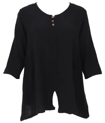 Produktbild von Musselin Maxibluse, Locker Geschnittene Bluse - Schwarz, Damen, Baumwolle, Größe: XL