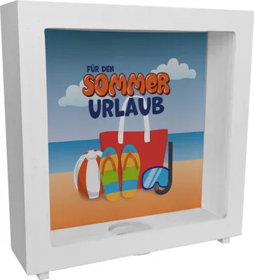 Produktbild von Für den Sommerurlaub Rahmen Spardose aus Holz mit Strandmotiv