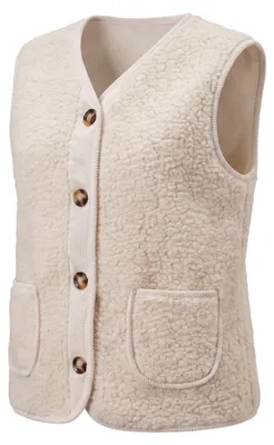Produktbild von Teddy Weste Damen 36 38 40 42 44 46 Bouclé Weste mit Cord Details
