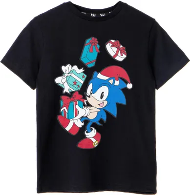 Image de Sonic The Hedgehog - T-shirt pour garçon - design de Noël manches courtes NS7977 (146-152) (Noir)
