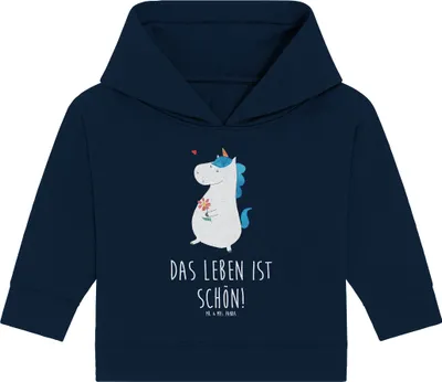 Produktbild von Mr. & Mrs. Panda Organic Baby Hoodie Einhorn Spaziergang 12. - 18. Monat - French Navy - Geschenk, Einhörner, Unicorn, Schwester, Mutter, Kapuzenshirt, Kapuzensweatshirt