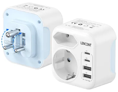 Produktbild von LENCENT Klappbarer Reiseadapter Indien, Netzadapter IN Deutschland Stecker – EU auf IN