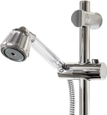 A close-up studio shot of a showerhead set.