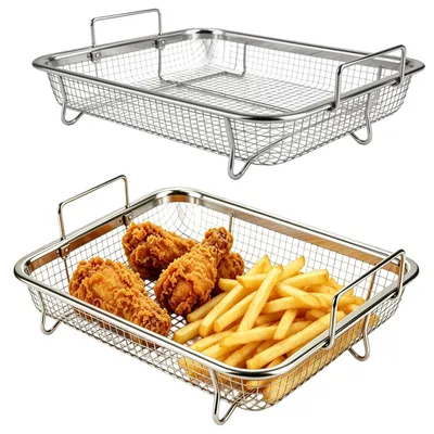 Productafbeelding van 2 stuks RVS grillkorf voor multifunctioneel gebruik