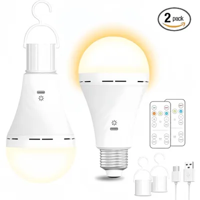 Produktbild von 2er LED Glühbirne, 2600mAh, USB Rechargeable mit Fernbedienung, Timing, E27-Sockel&Wiederaufladbare mit Haken für Tischlampe, Nachtlichte,Campinglampe