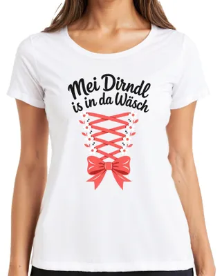 Zdjęcie produktu dla Koszulka damska Mei Dirndl, motyw , imitacja skórzanych spodni, biała, rozmiar L