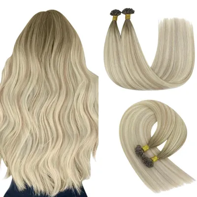 Immagine prodotto di Estensioni per capelli, tip U, capelli veri Remy, effetto ombre, biondo, 40 cm, 50 ciocche