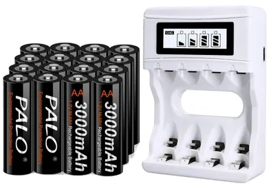 Immagine prodotto di Batteria ricaricabile AA, capacità 3000 mAh, con caricabatterie USB, 16 batterie AA e caricabatterie