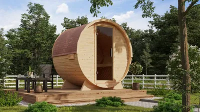 Produktbild von KARIBU Saunafass Royal 1 Naturbelassen, Fasssauna aus nordischer Fichte, 2 3 Meter Durchmesser, Saunafass für Garten und Terrasse, inklusive Ofen und Ofenschutz