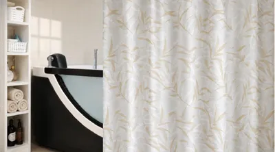 Produktbild von Spirella Cane Duschvorhang 120x200cm Textil Beige Weiß Naturdesign Blättermuster
