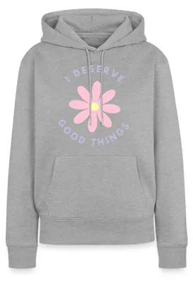 Produktbild von Spreadshirt I Deserve Good Things Statement Hippie Spruch Blumen Damen Premium Hoodie, L, Grau meliert