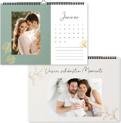 Produktbild von Fotokalender zum selbstgestaltet, Bastelkalender ohne Jahr A4 , Wandkalender für Fotos | Gold Blumen