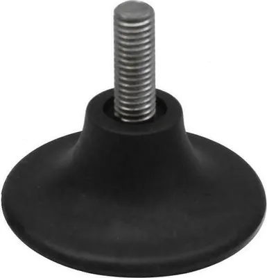 A single black furniture foot with a metal screw thread is shown against a white background.