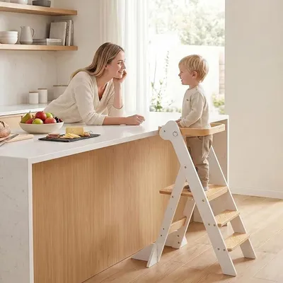 Imagen del producto de Torre de aprendizaje Montessori plegable, de madera, color blanco/natural