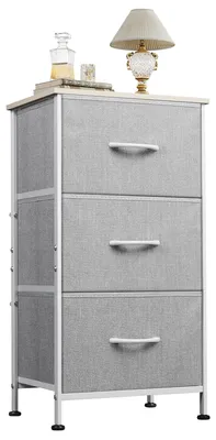Produktbild von Kommode mit 3 Schubladen aus Stoff, Kommodenschrank für Schlafzimmer, Kommode Wohnzimmer, mit Stabiler Stahlrahmen, Holzplatte, Hellgrau