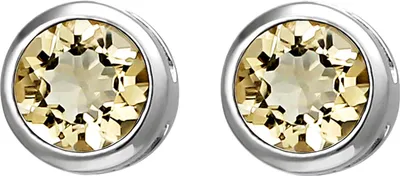 Produktbild von Solitär Ohrstecker aus 925 Silber Citrin gelb-orange rund Ohrringe Ohrschmuck