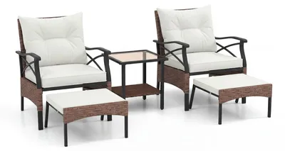 Imagen del producto de Juego de jardín de ratán para terraza, de 5 piezas, con taburetes, color beige
