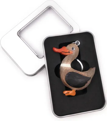 Image de Porte-clés en bois Canard Colvert Oiseau Oiseau d'eau Pendentif en boîte cadeau