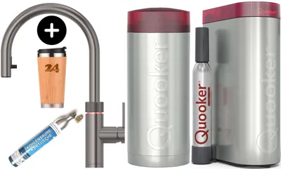 Produktbild von »QUOOKER FLEX Zugauslauf Gunmetal PVD COMBI B mit CUBE2 (22XGMECUBE)« 100°C Kochendwasserhahn mit Trinkwassersystem Spülenshop24