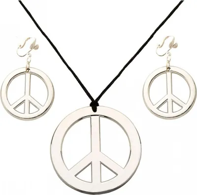 Produktbild von Hippie Halskette & Ohrringe mit Peace-Zeichen für Flower Power Parties & Fasching