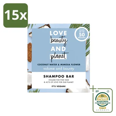Productafbeelding van 15 x Love Beauty and Planet Shampoo Bar - Kokoswater & Mimosabloem - 90 g - Verpakking met 15 stuks