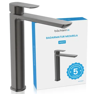 Produktbild von Badarmatur Mizarela hoch - Anthrazit | Hohe Badarmatur im klassischen Design - Wasserhahn für Bad-Aufsatz-Waschbecken