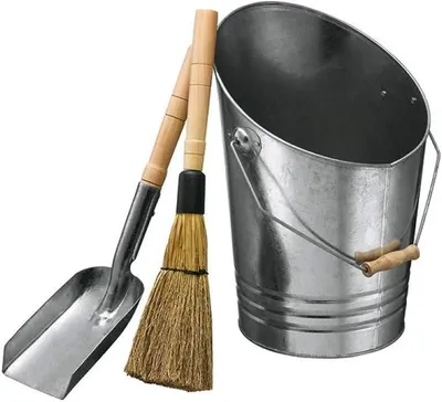 Produktbild von Kamin-Set mit Eimer, Schaufel und Handbesen aus Stahl